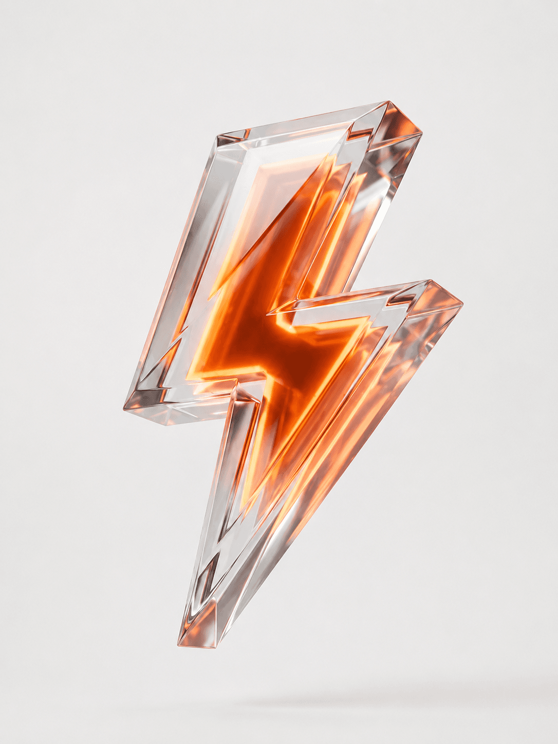 A glass lightning bolt lit from within