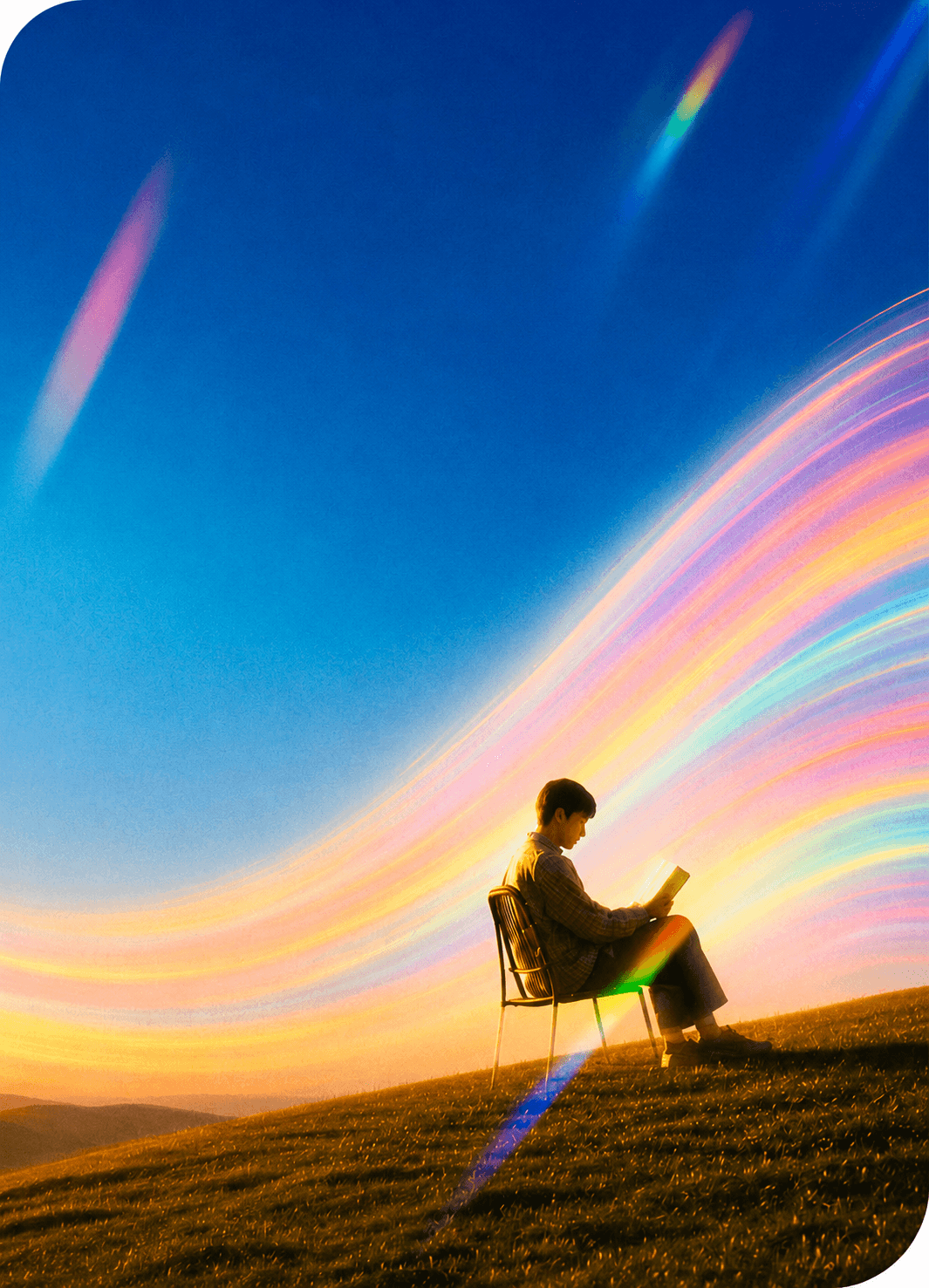 A person working outdoors under a spectrum of light